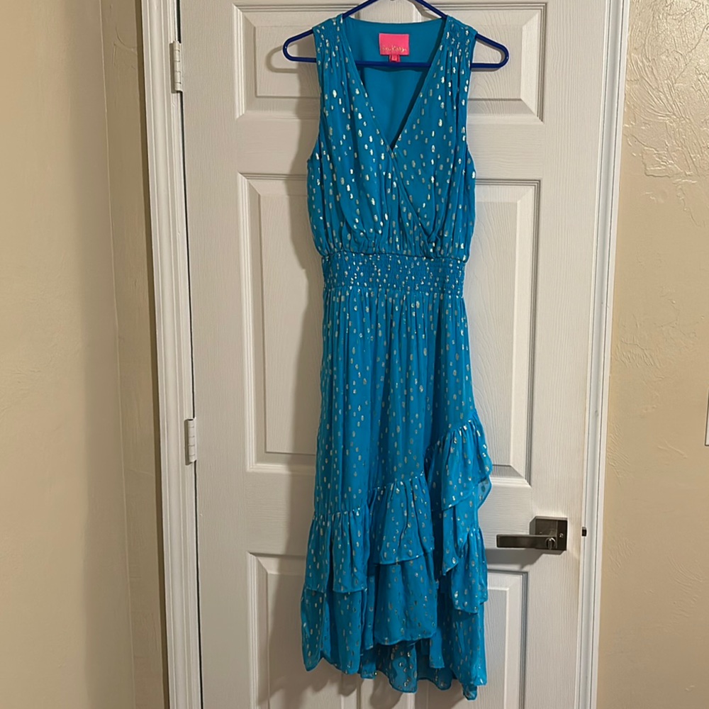 Lilly Pulitzer Teal Valeri Midi Dress Cumulus Blue Metallic